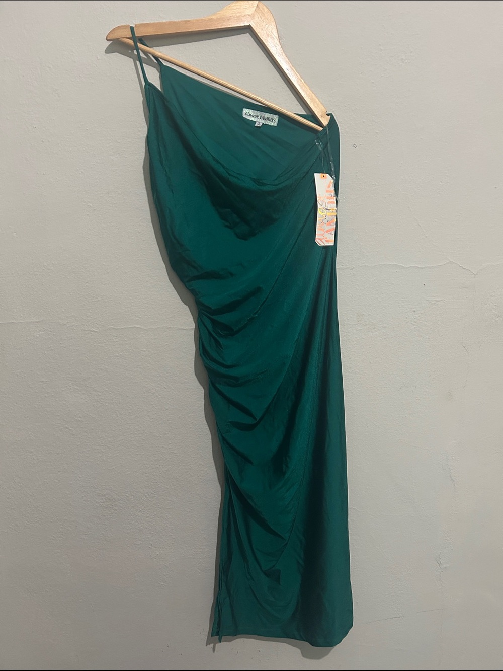 Rachel Antonoff Teal One-Shoulder Draped Slip Dress